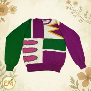 Vintage 90s Knit Sweater Retro Colorful Statement Bold Graphic Funky Abstract M
